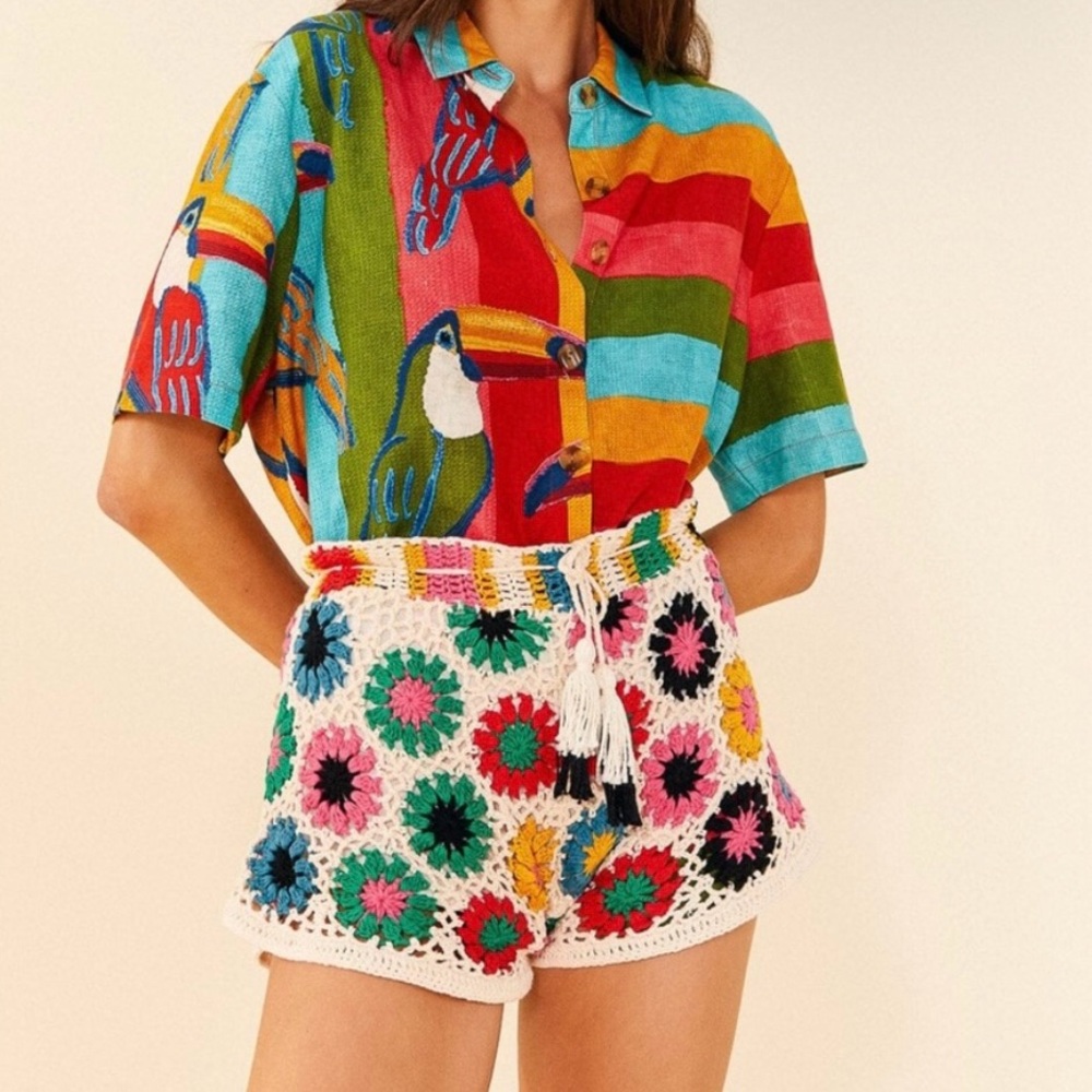 FARM Rio Multi Circles Crochet Shorts 🌈 NWT